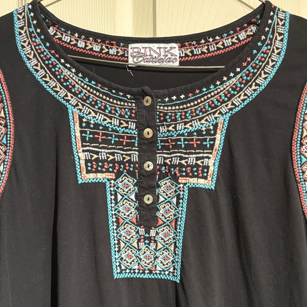 Black Top with Blue and Red Embroidery - Picture 5 of 11